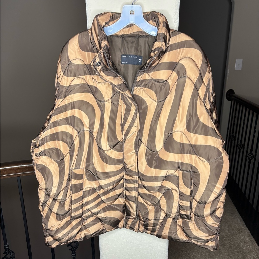 ASOS Design Swirl Quilted Puffer Jacket in Brown Limited Edition Size 14